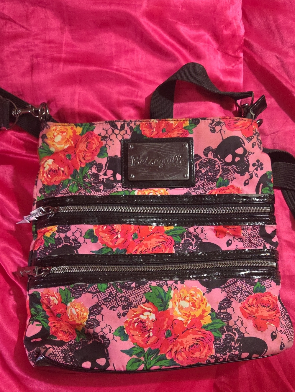 Floral Skull Crossbody Bag in Pink From Betsey Johnson